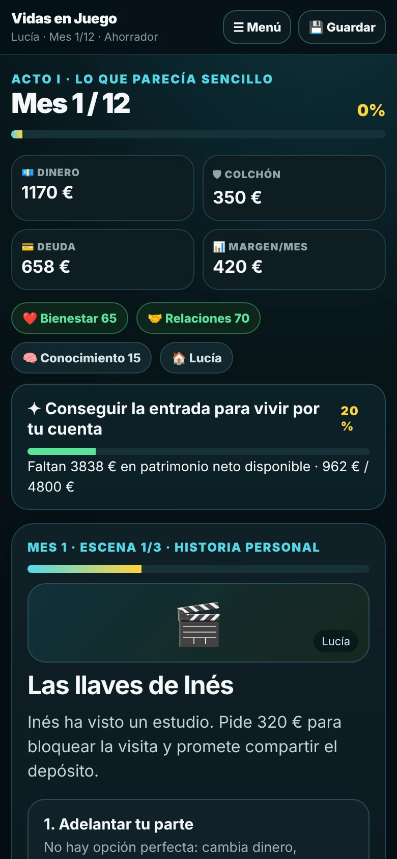 Pantalla de Vidas en Juego